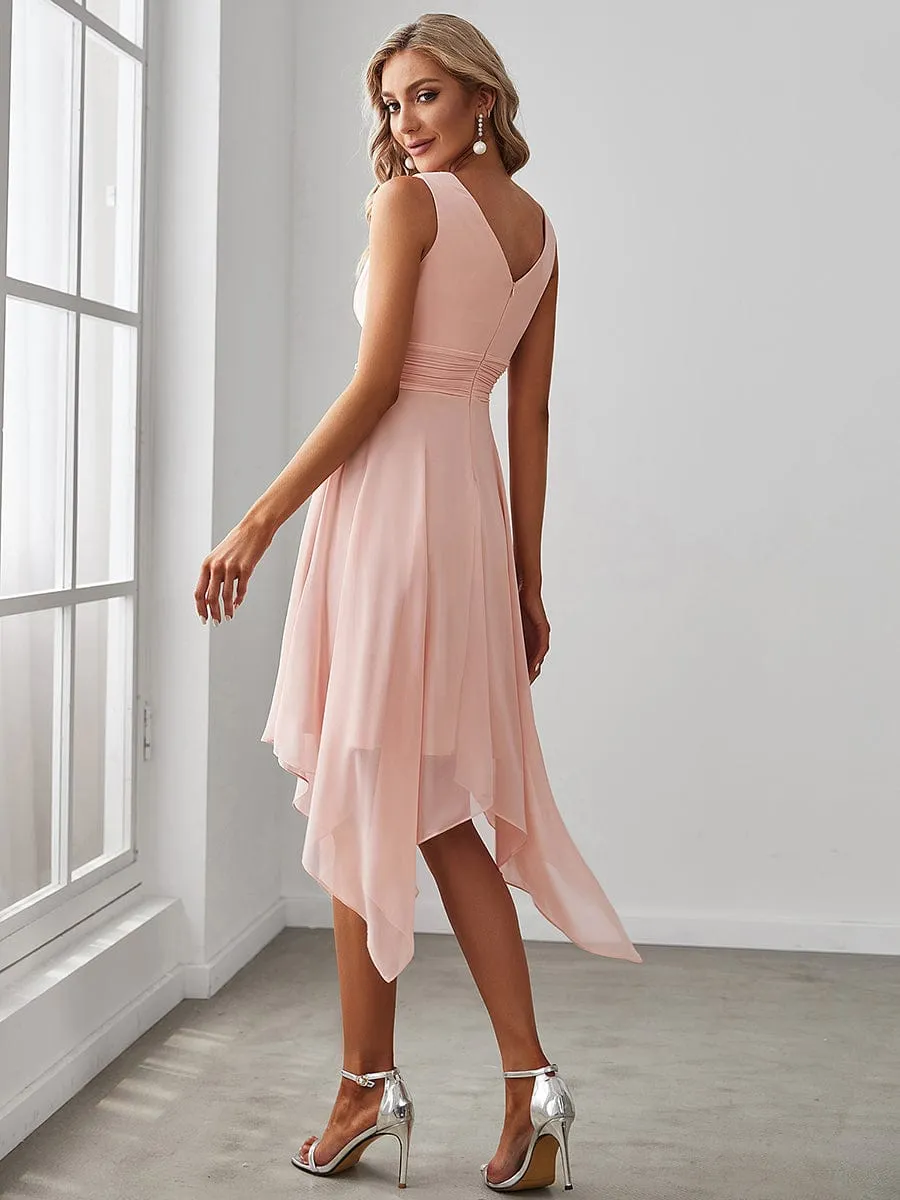 ever ELORA|V Neck Ruched Asymmetrical Hems Midi Chiffon Bridesmaid Dress sold by Ever Pretty product image thumbnail 2