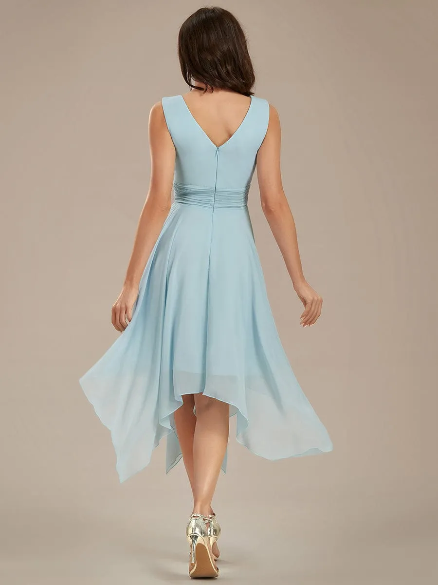 ever ELORA|V Neck Ruched Asymmetrical Hems Midi Chiffon Bridesmaid Dress sold by Ever Pretty product image thumbnail 4