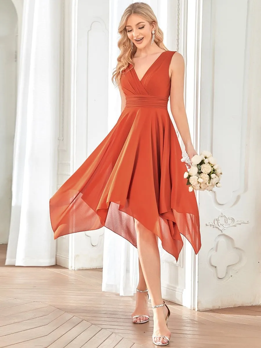 ever ELORA|V Neck Ruched Asymmetrical Hems Midi Chiffon Bridesmaid Dress sold by Ever Pretty product image thumbnail 5