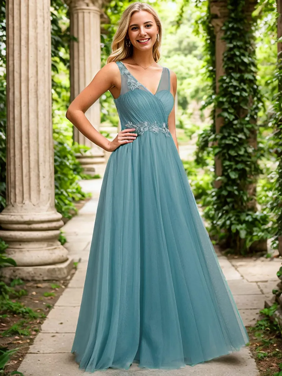 See-Through Shoulder Strap Flower Decoration Tulle Bridesmaid Dress sold by Ever Pretty product image thumbnail 3
