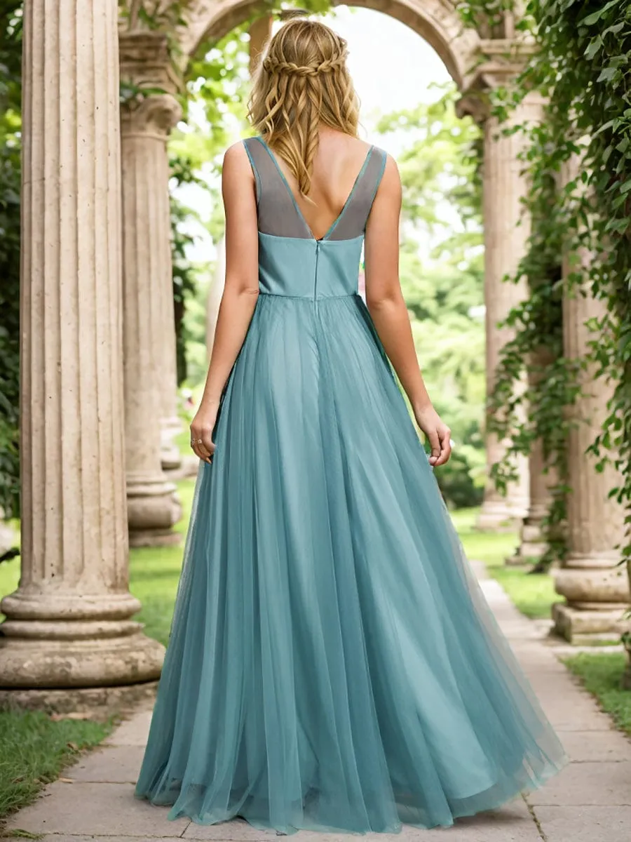 See-Through Shoulder Strap Flower Decoration Tulle Bridesmaid Dress sold by Ever Pretty product image thumbnail 2