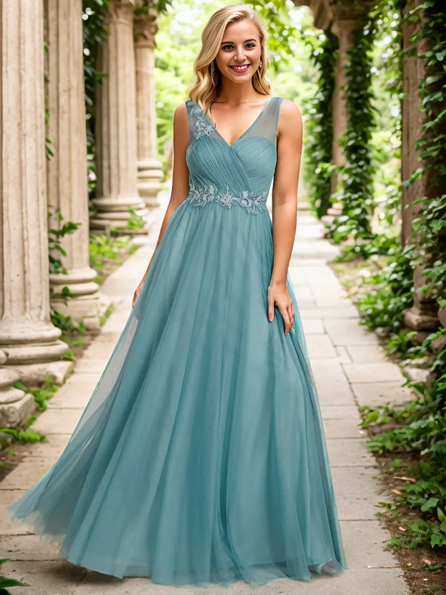 See-Through Shoulder Strap Flower Decoration Tulle Bridesmaid Dress sold by Ever Pretty