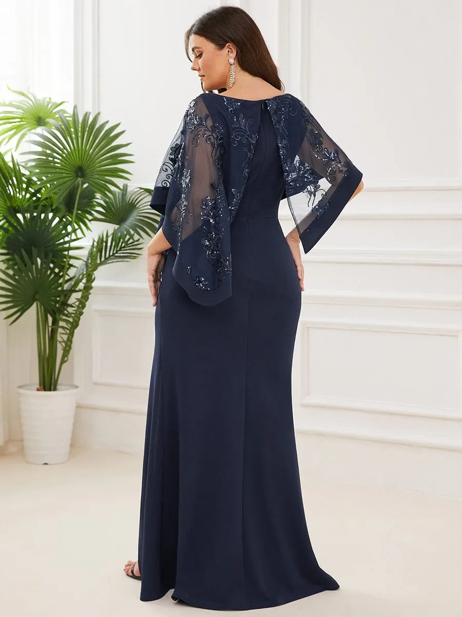 pretty CELINE|Plus Size Lace Sequin Shirt Floor-Length Mother Dress sold by Ever Pretty product image thumbnail 2