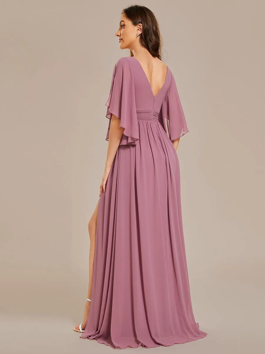 ever ELYAN|Half Sleeve V-Neck Pleated High Slit A-Line Chiffon Bridesmaid Dress sold by Ever Pretty product image thumbnail 2