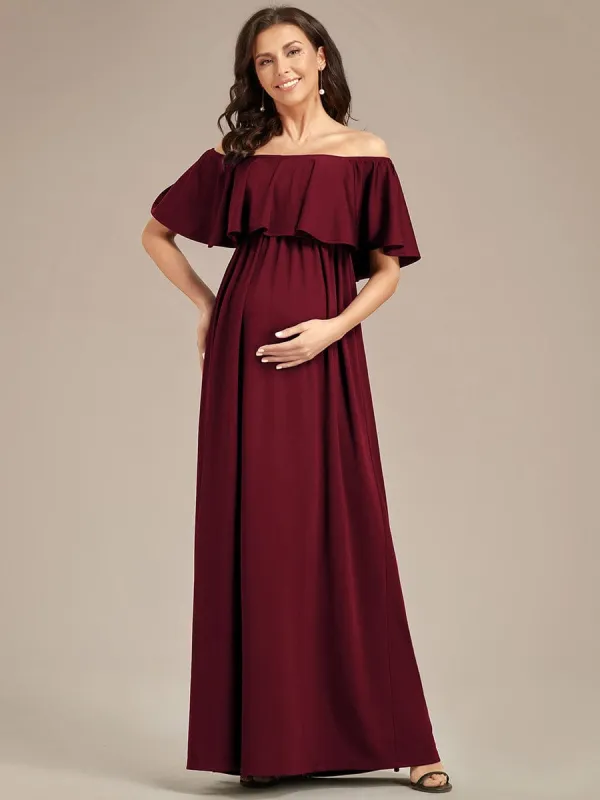 Flattering A-Line Maternity Dress with Off-Shoulder Ruffle sold by Ever Pretty