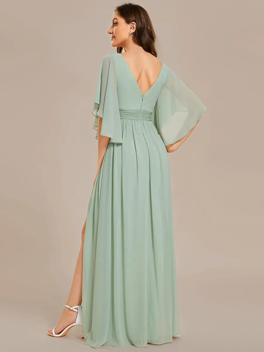 ever ELYAN|Half Sleeve V-Neck Pleated High Slit A-Line Chiffon Bridesmaid Dress sold by Ever Pretty product image thumbnail 4