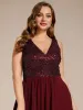 Plus Size Sequin Bodice V-Neck Sleeveless Chiffon Wedding Guest Dress sold by Ever Pretty