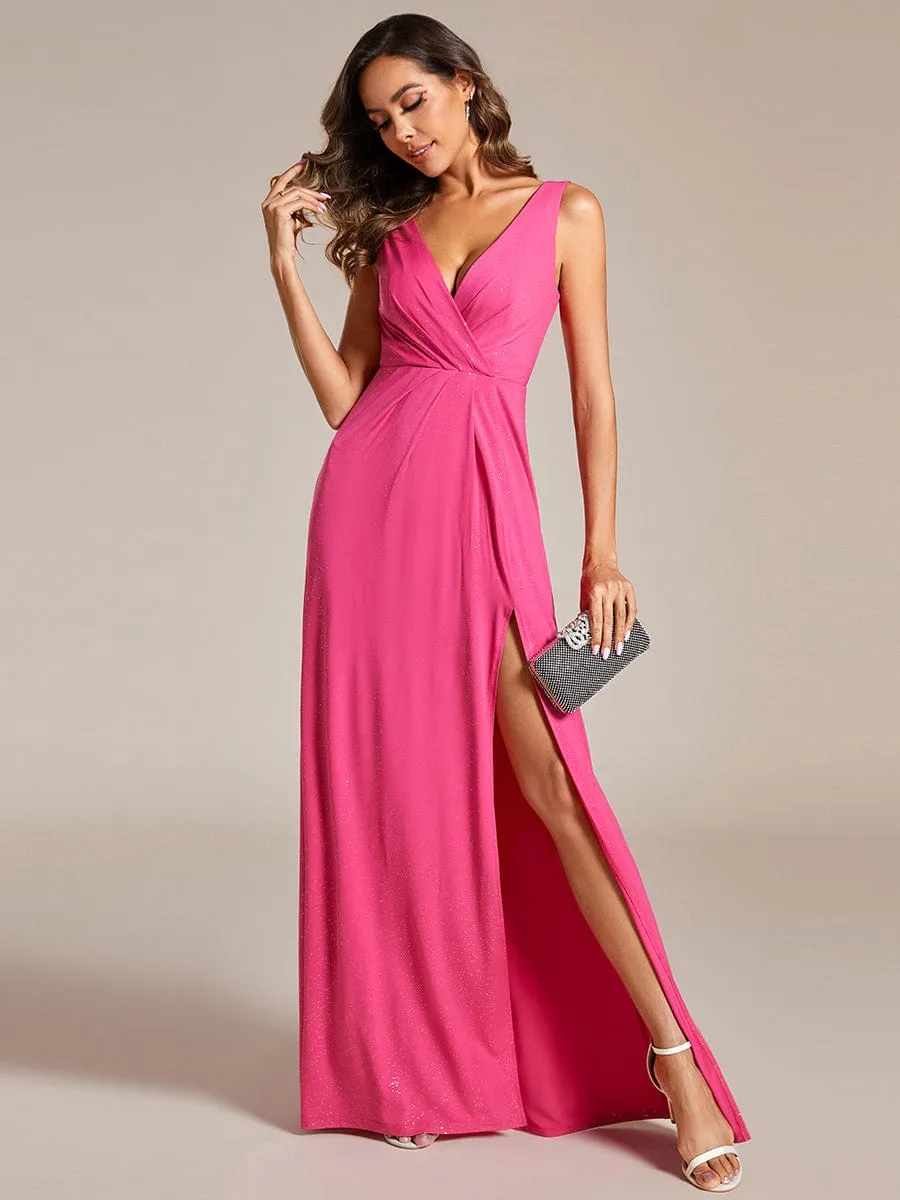 Glittery Sleeveless Double V-Neck Side Slit A-Line Formal Evening Dress sold by Ever Pretty product image thumbnail 4