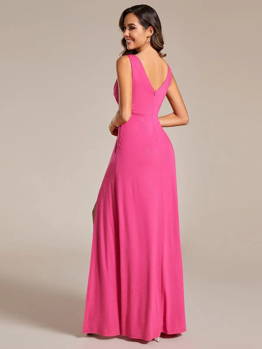 Glittery Sleeveless Double V-Neck Side Slit A-Line Formal Evening Dress sold by Ever Pretty product image thumbnail 2