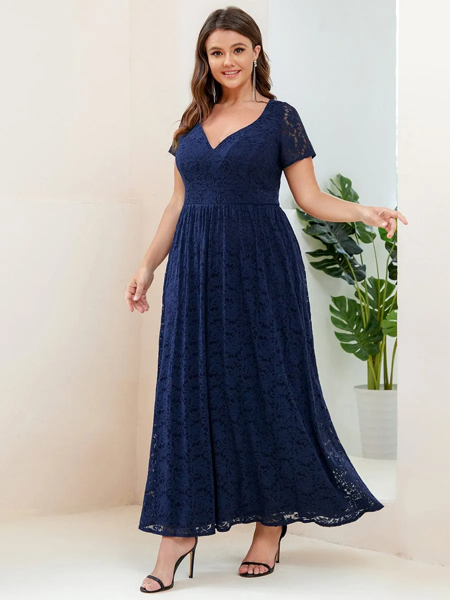 Plus Size A-Line Short Sleeve V-Neck Lace Evening Dress sold by Ever Pretty product image thumbnail 4