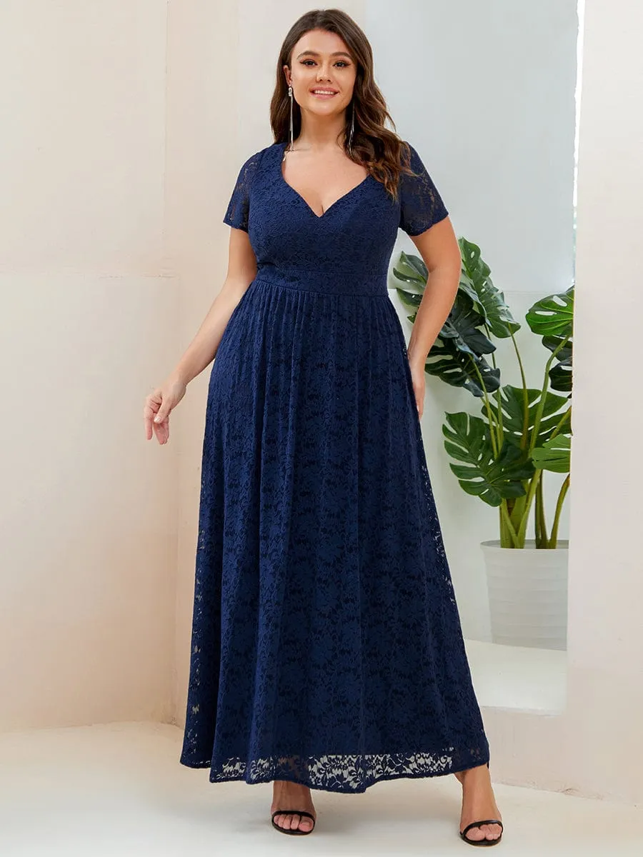 Plus Size A-Line Short Sleeve V-Neck Lace Evening Dress sold by Ever Pretty product image thumbnail 5