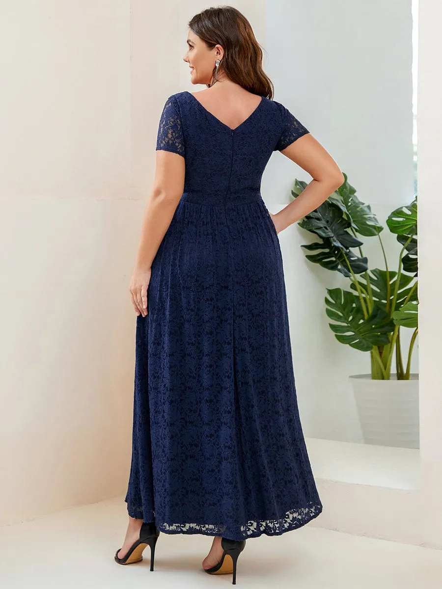 Plus Size A-Line Short Sleeve V-Neck Lace Evening Dress sold by Ever Pretty product image thumbnail 2