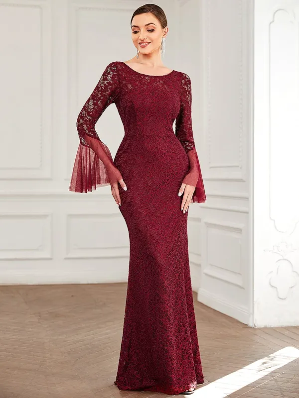 Tulle Bell Sleeve Lace Floor-Length Bodycon Evening Dress sold by Ever Pretty
