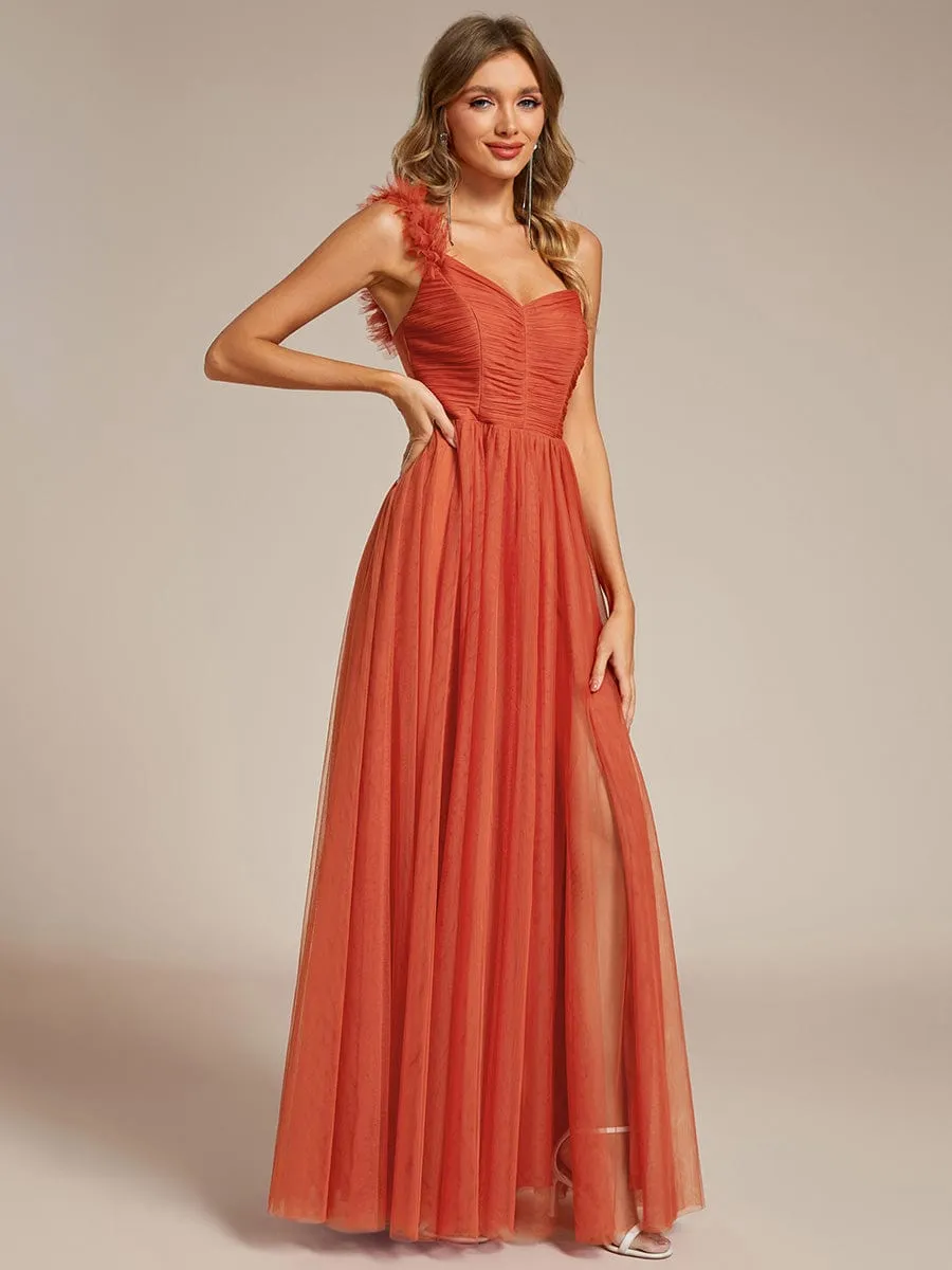 ever CLOE|Sweetheart Neckline One Shoulder with Floral Tulle High Slit Bridesmaid Dress sold by Ever Pretty