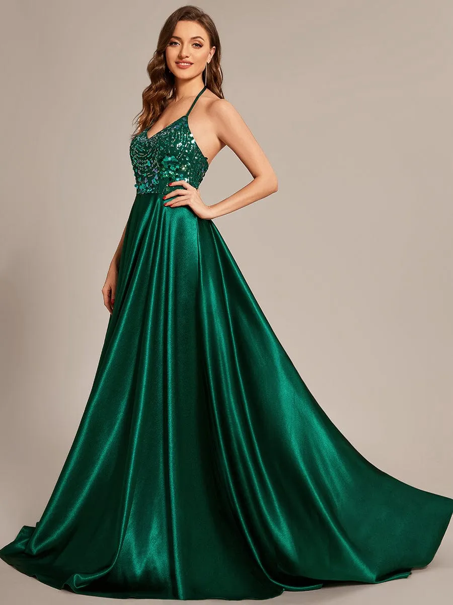 Custom Size V-neck Glitter Sequin Halter Long Prom Dress sold by Ever Pretty product image thumbnail 4