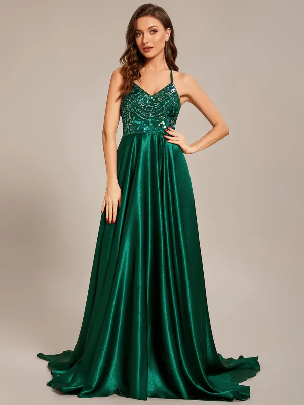 Custom Size V-neck Glitter Sequin Halter Long Prom Dress sold by Ever Pretty