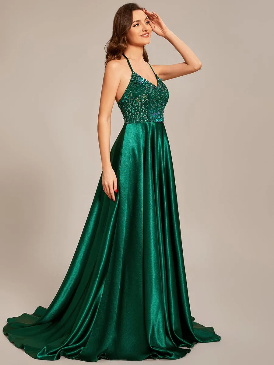 Custom Size V-neck Glitter Sequin Halter Long Prom Dress sold by Ever Pretty product image thumbnail 5