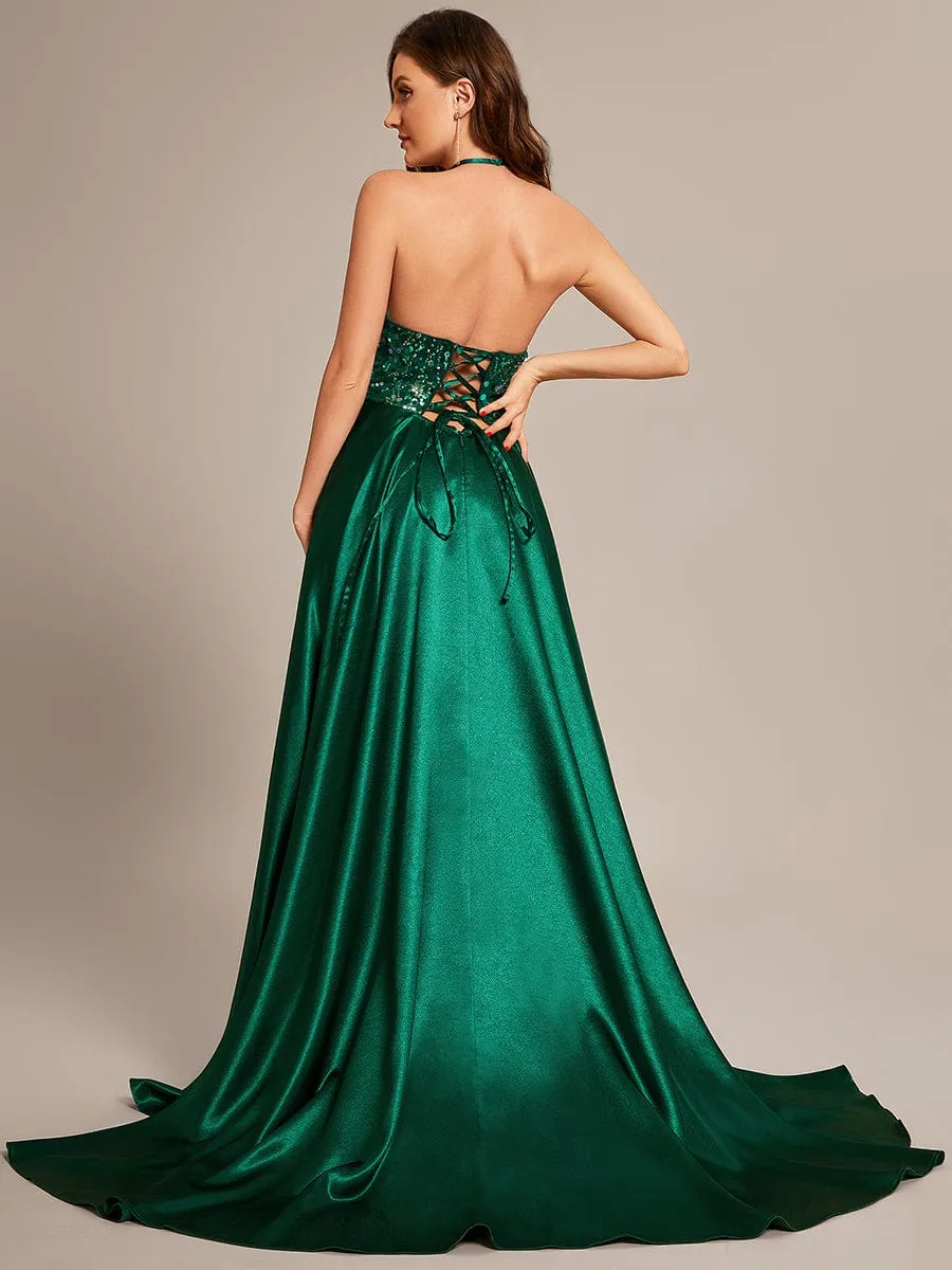 Custom Size V-neck Glitter Sequin Halter Long Prom Dress sold by Ever Pretty product image thumbnail 2