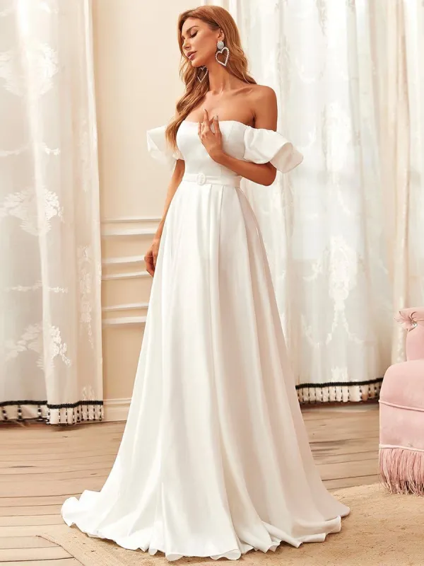 Belted Off-Shoulder Sweetheart Ball Gown Wedding Dress sold by Ever Pretty