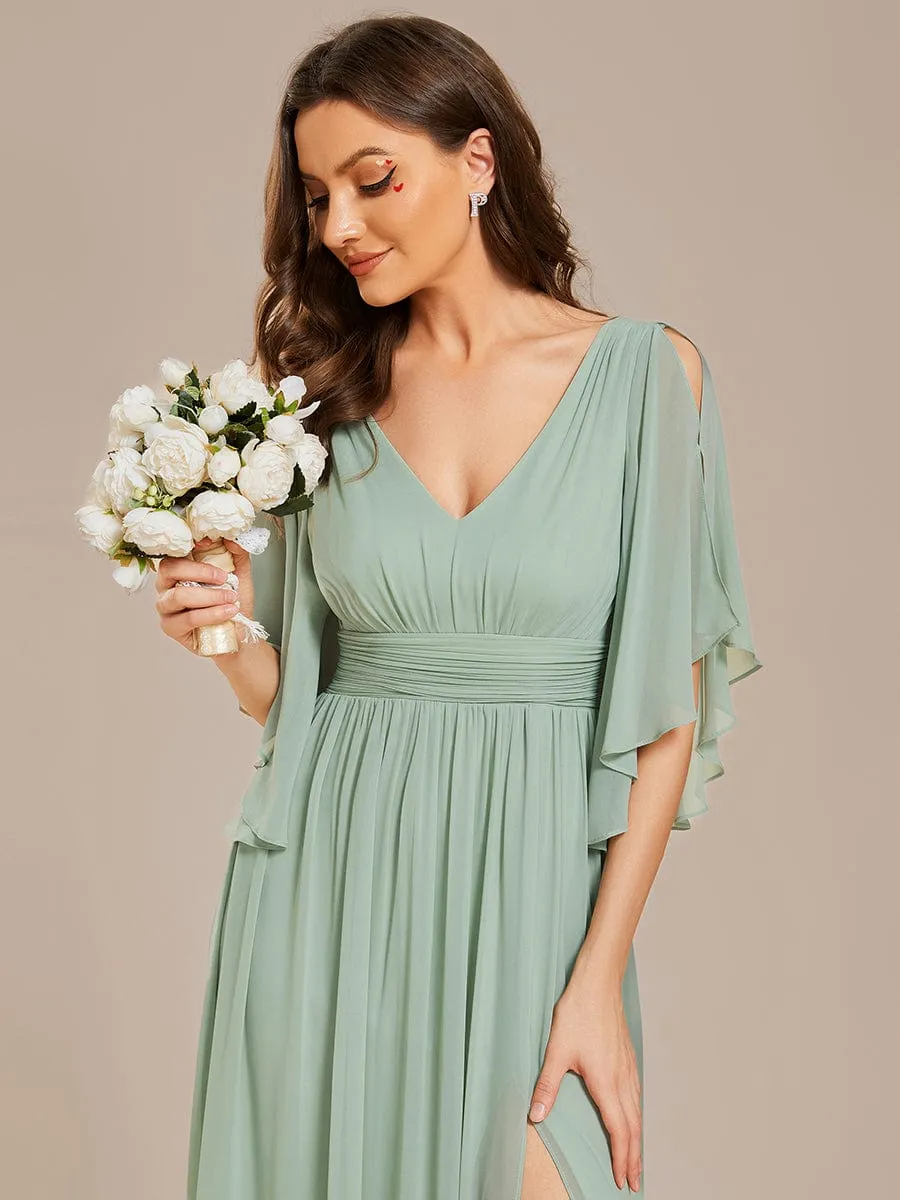 Custom Size Half Sleeve V-Neck Pleated High Slit A-Line Chiffon Bridesmaid Dress sold by Ever Pretty product image thumbnail 3