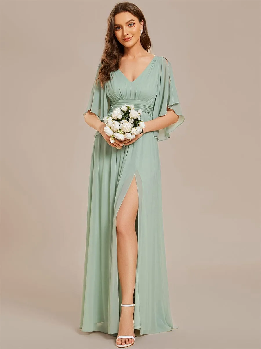 Custom Size Half Sleeve V-Neck Pleated High Slit A-Line Chiffon Bridesmaid Dress sold by Ever Pretty product image thumbnail 5