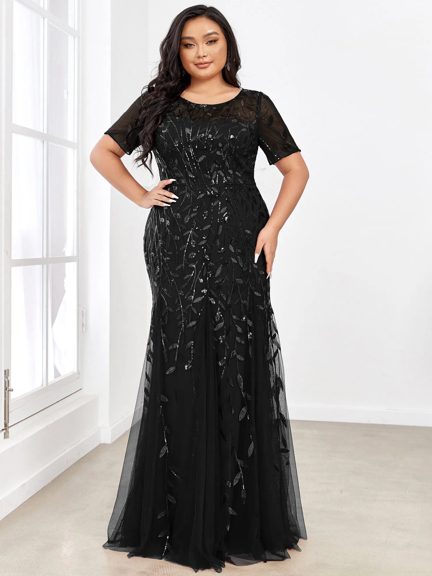 pretty JADEN|Floral Sequin Print Plus Size Mermaid Tulle Evening Dress sold by Ever Pretty product image thumbnail 5