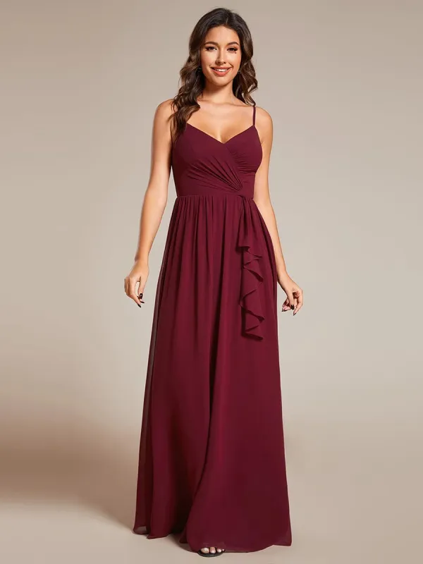 Maxi Sleeveless Pleated Chiffon Bridesmaid Dress with Lotus Leaf sold by Ever Pretty