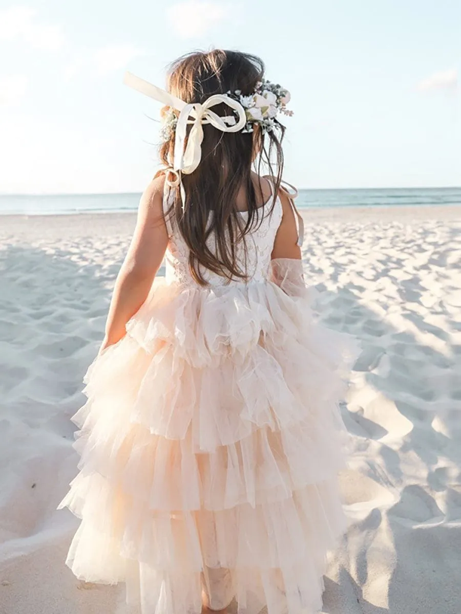 BELLINA|Multi-Layered Tulle Princess Flower Girl Dress with Spaghetti Straps sold by Ever Pretty