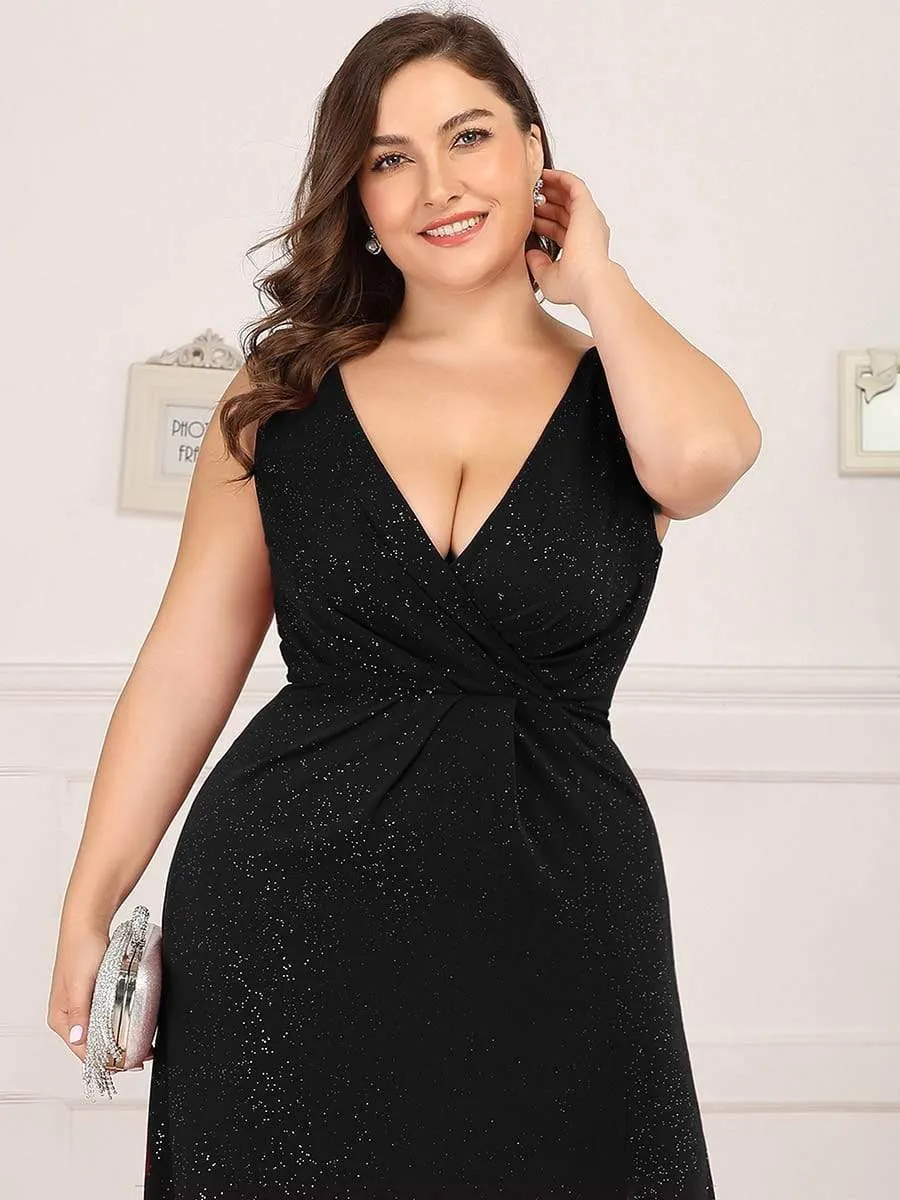 Plus Size Shiny V Neck Side Slit Formal Evening Dress sold by Ever Pretty product image thumbnail 4