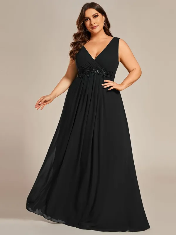 Brave Iris | Plus Size Floral Applique Sleeveless Chiffon Formal Evening Dress sold by Ever Pretty