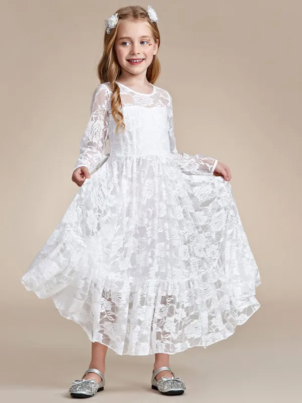 TIALORA|Pure Lace Long-Sleeve Round Neckline Flower Girl Dress sold by Ever Pretty