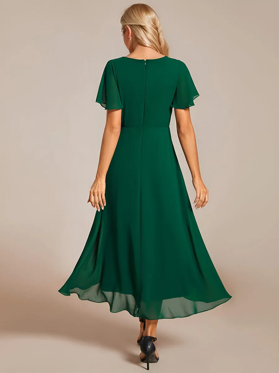 ever LARK|Custom Size Pleated V-Neck Midi Chiffon Wedding Guest Dress sold by Ever Pretty product image thumbnail 4