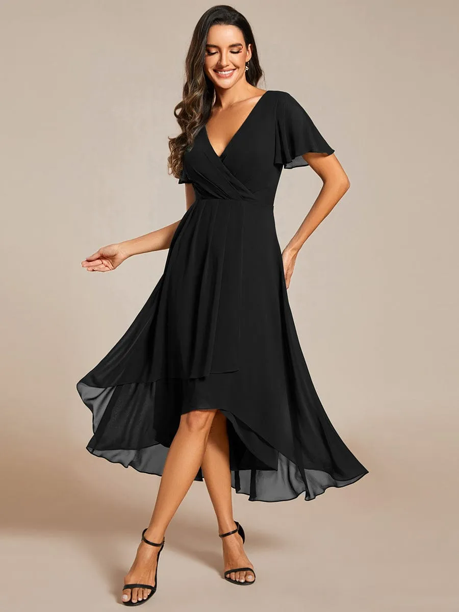 ever LARK|Custom Size Pleated V-Neck Midi Chiffon Wedding Guest Dress sold by Ever Pretty