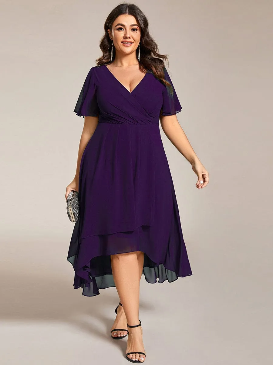 pretty LARK|Plus Size Chiffon Short Sleeves Pleated V-Neck A-Line Midi Wedding Guest Dress sold by Ever Pretty product image thumbnail 3