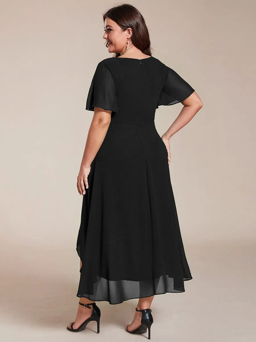 pretty LARK|Plus Size Chiffon Short Sleeves Pleated V-Neck A-Line Midi Wedding Guest Dress sold by Ever Pretty product image thumbnail 2