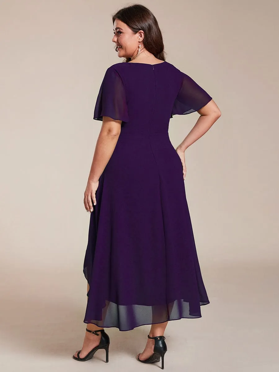pretty LARK|Plus Size Chiffon Short Sleeves Pleated V-Neck A-Line Midi Wedding Guest Dress sold by Ever Pretty product image thumbnail 4