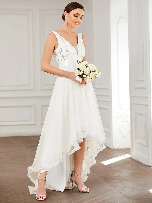ever SASHIA|Fashion Sequin Appliques High-Low Tulle Elopement Dress for Wedding sold by Ever Pretty
