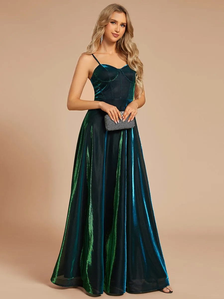 Custom Size Iridescent Mesh Spaghetti Strap V-neck A-line Prom Dress sold by Ever Pretty product image thumbnail 4