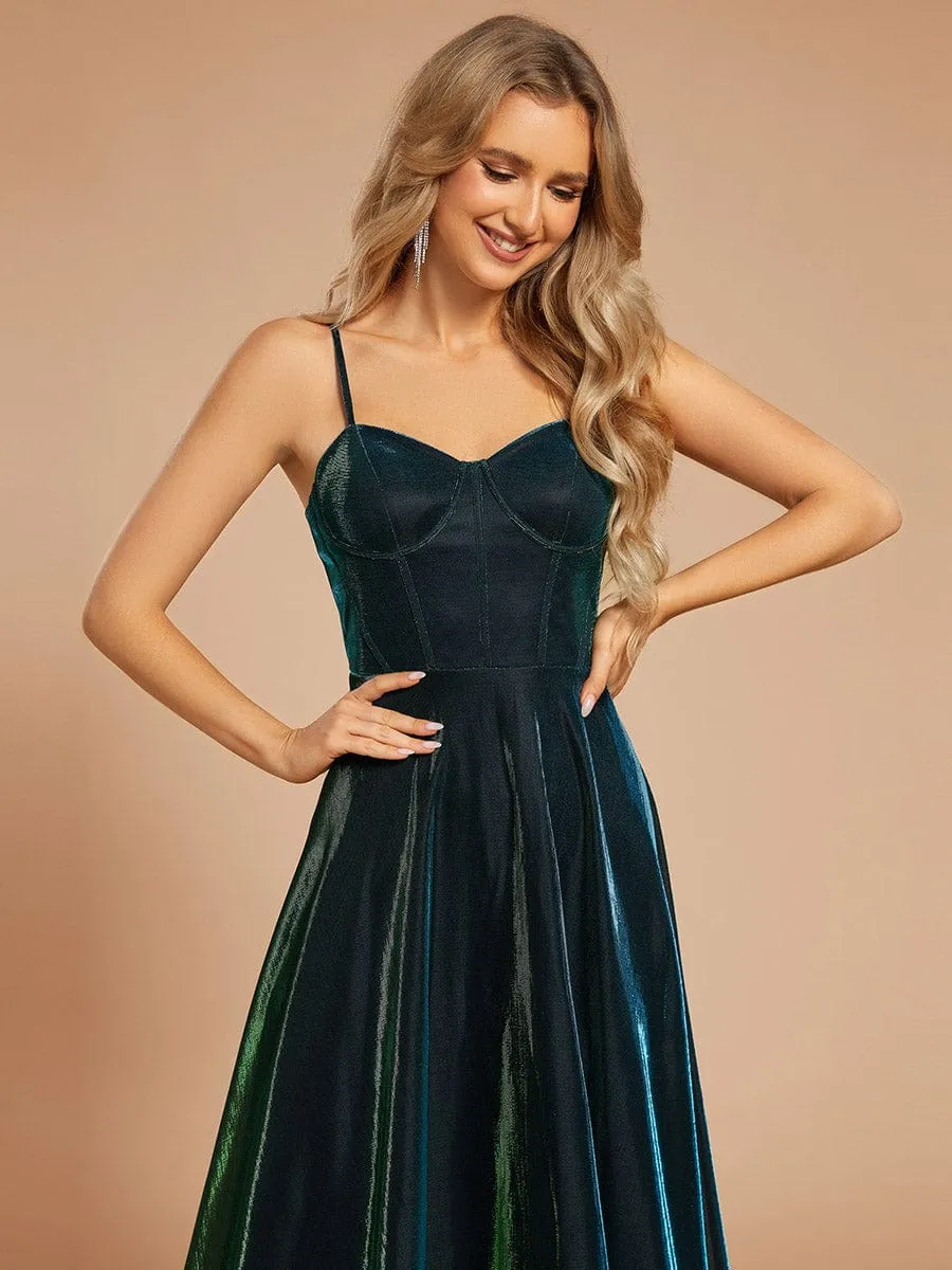 Custom Size Iridescent Mesh Spaghetti Strap V-neck A-line Prom Dress sold by Ever Pretty product image thumbnail 5