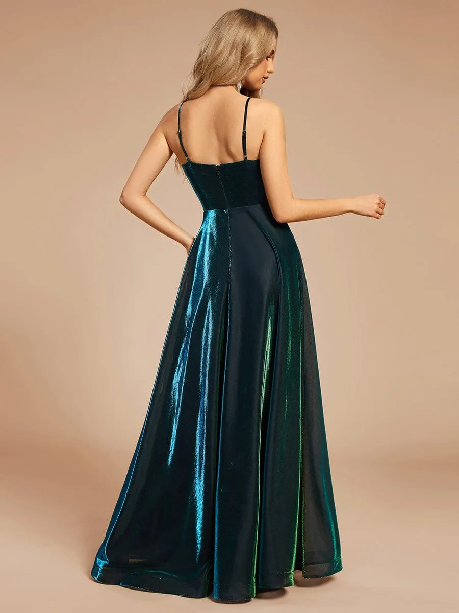 Custom Size Iridescent Mesh Spaghetti Strap V-neck A-line Prom Dress sold by Ever Pretty product image thumbnail 2