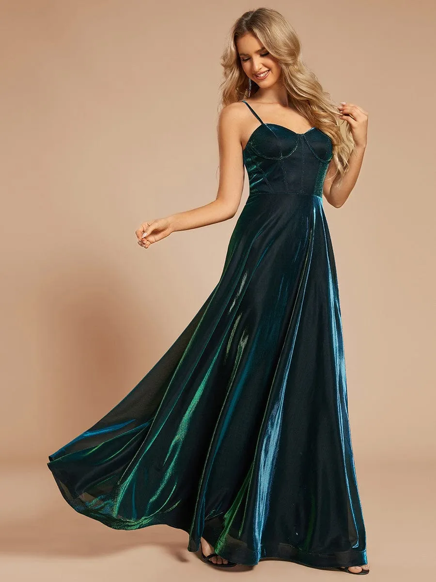 Custom Size Iridescent Mesh Spaghetti Strap V-neck A-line Prom Dress sold by Ever Pretty product image thumbnail 3