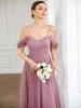 Draped Sleeve Spaghetti Strap A-Line Tulle Bridesmaid Dress sold by Ever Pretty