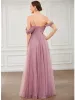 Draped Sleeve Spaghetti Strap A-Line Tulle Bridesmaid Dress sold by Ever Pretty