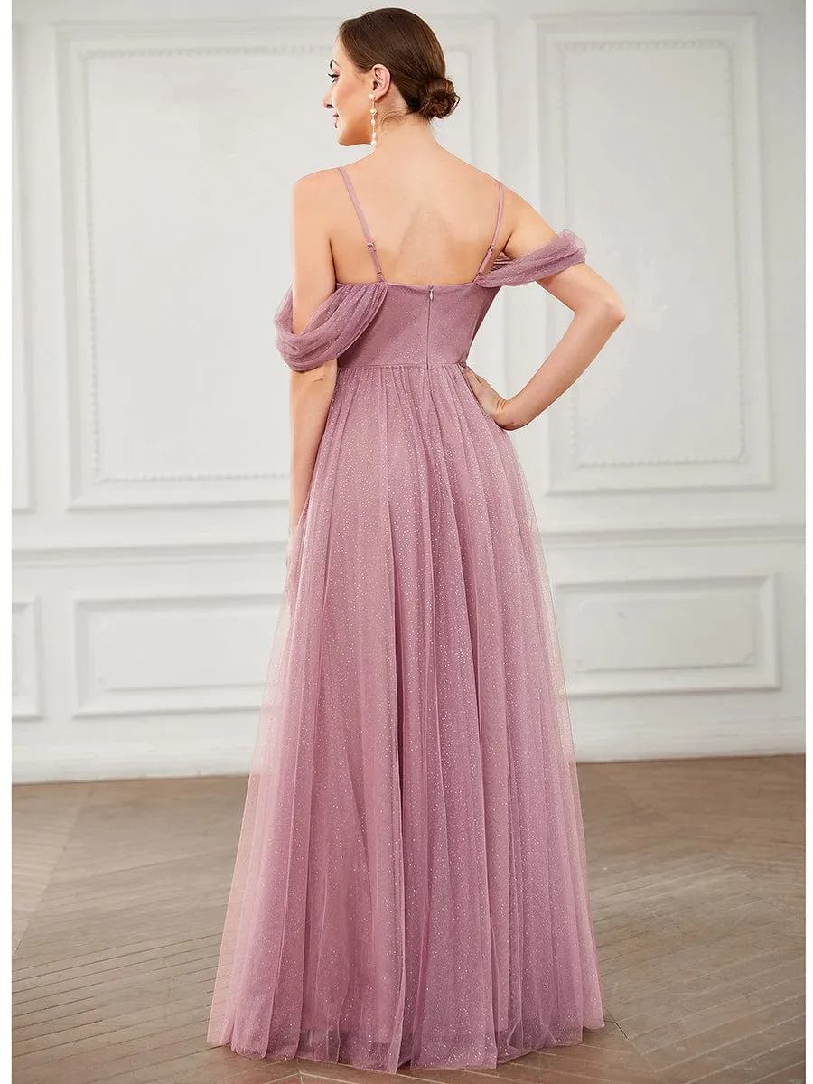 Draped Sleeve Spaghetti Strap A-Line Tulle Bridesmaid Dress sold by Ever Pretty product image thumbnail 2