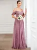 Draped Sleeve Spaghetti Strap A-Line Tulle Bridesmaid Dress sold by Ever Pretty