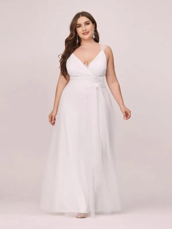 Plus Size Cap Sleeves Simple Tulle Wedding Dress sold by Ever Pretty