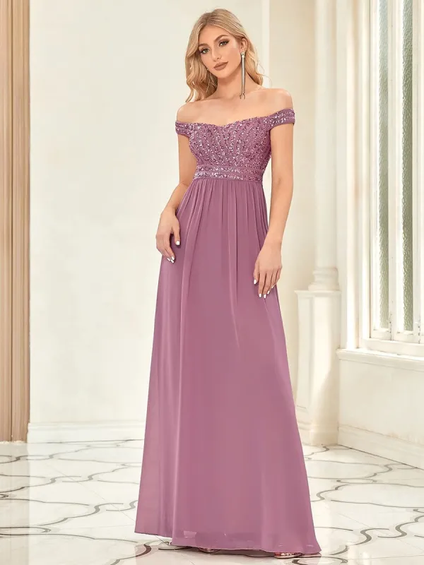 Striped Sequin Sweetheart Floor-Length Evening Dress sold by Ever Pretty