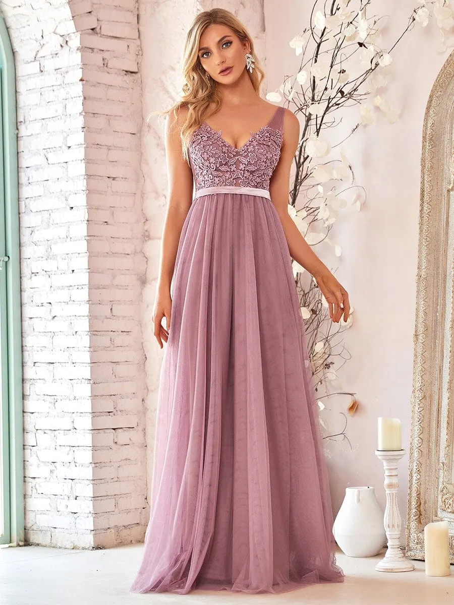 Women's A-Line V-Neck Floral Lace Appliques Bridesmaid Dress sold by Ever Pretty product image thumbnail 4