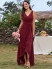 ever CARMEL|Chic High-Low V-Neck Chiffon Bridesmaid Dress with Front Pleating sold by Ever Pretty