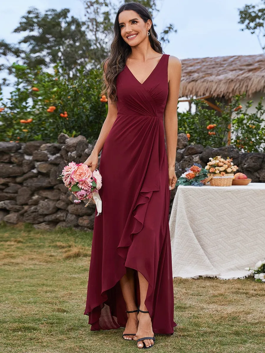 ever CARMEL|Chic High-Low V-Neck Chiffon Bridesmaid Dress with Front Pleating sold by Ever Pretty product image thumbnail 5